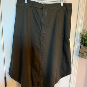 Carla Rockmore The Drop collection for Amazon.  Unique olive cotton twill skirt.